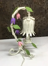 Vintage Tole Flower Table Lamp Tulip Shade Hand Painted 1950s Italy….[S1-1]