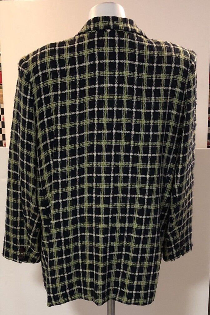 1990s Clichy Womens Jacket Blazer Blue Green White 16 Lined Textured Padded Vtg View 3
