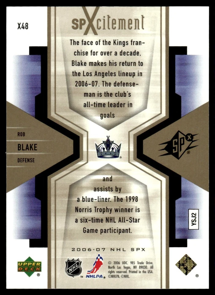 2006-07 SPx SPxcitement Rob Blake 507/999 Los Angeles Kings #X48 - Image 2 of 2