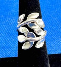 Cute Flower Frond Leaf Bypass Design Sterling Silver Ring Sz. 5.25