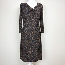 Lauren Ralph Lauren Black Brown Sheath Dress Size 10 Knee Length, 3/4 Sleeve