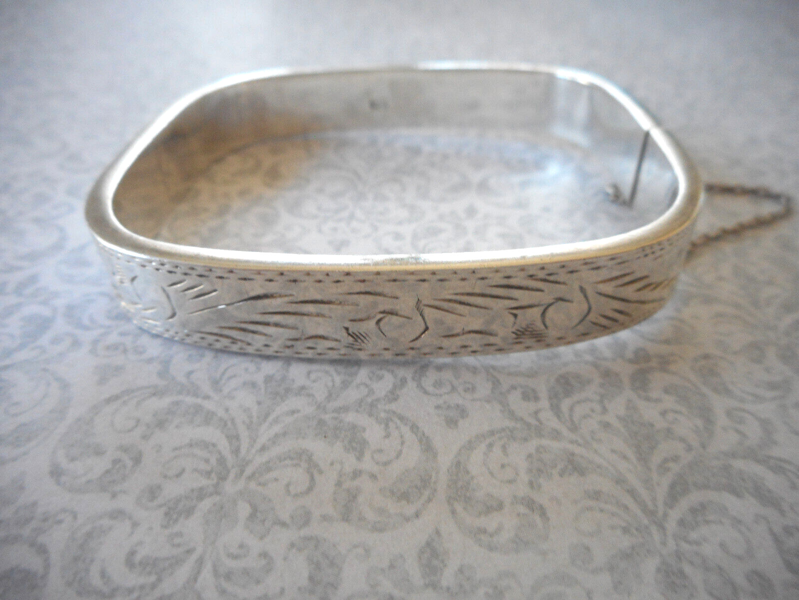 Rectangular Sterling Silver Etched Bangle Bracele… - image 2