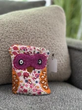 Brand New Pier 1 Imports Embellished Beaded Owl Change Purse Zippered Bird Bag