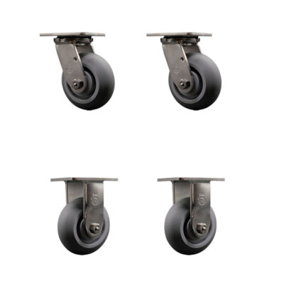5 Inch 316SS Thermo Donut Tread Caster Set with Delrin Bearings 2 Swivel 2 Rigid