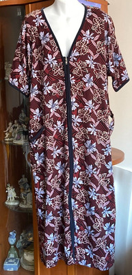 Women's sz. L-XL Knit Cotton House Long Dress Full Zip Short Sleeves Pocket