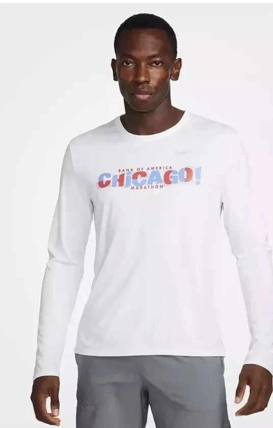 Nike Running White 2023 Chicago Marathon Long Sleeve Shirt FD2699-100 Men's Sz L