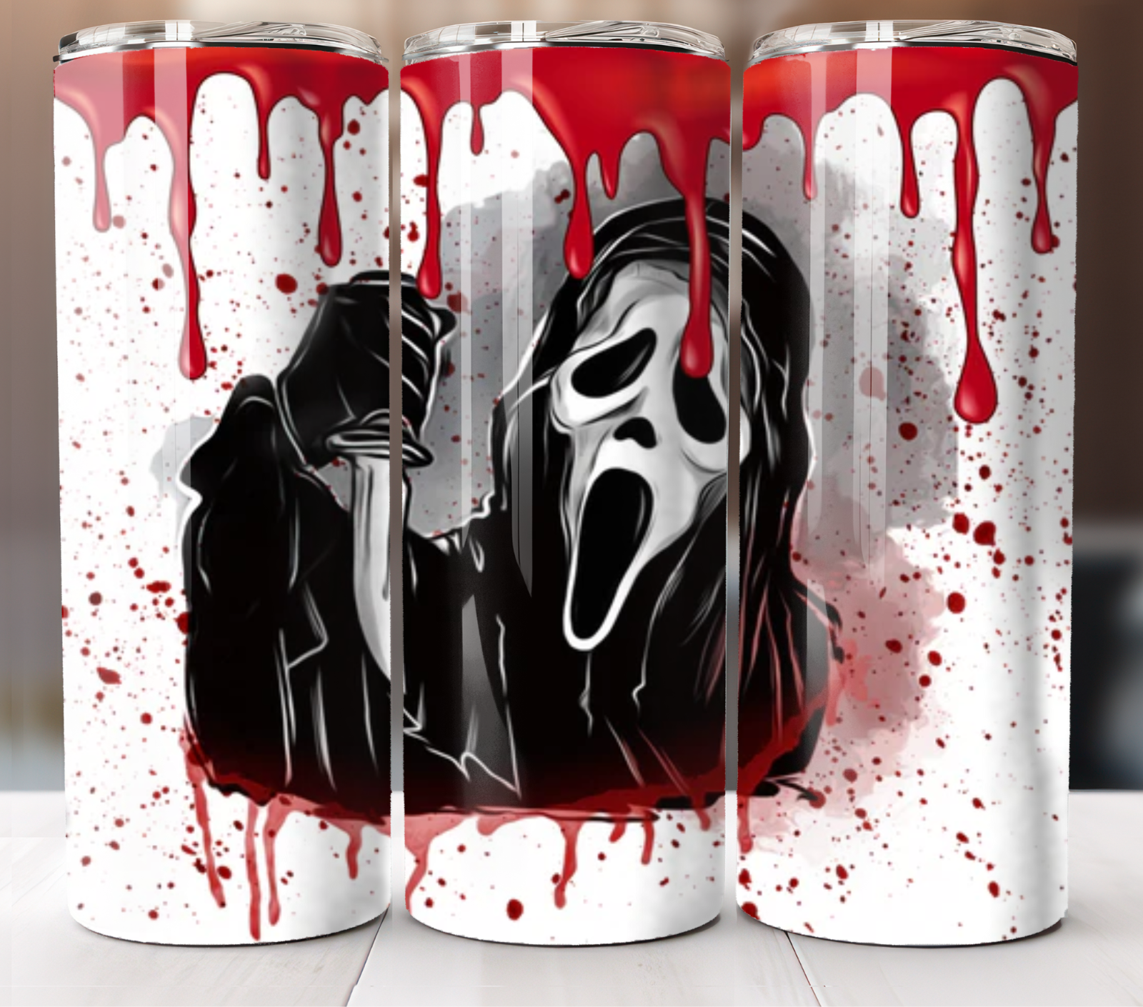 Ghostface Bloody Knife Scene Tumbler 20oz Travel Mug Stainless Steel Cup Straw