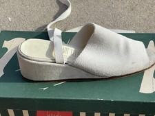 Vintage white suede slip on tie shoes-wedge-platform-heel-Vintage-Lace up-6.5