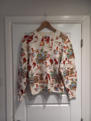 Zara Creme Burgunderrot Kunst Malerei Boot Super Weich Pullover Gr XL Fit 14 16 UK 