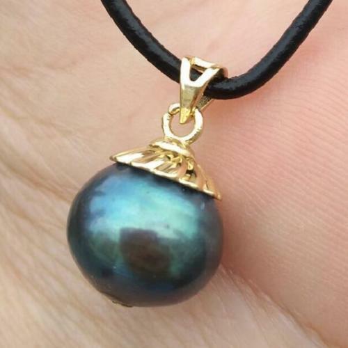 Huge Natural 11-12mm Tahitian Peacock Green-Black Pearl Necklace - 18 Inch Baroque