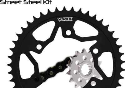 Vortex CK6122 Sprocket/Chain Kit Stl/Stl 15/47T Silver Sx3 530-108L Black
