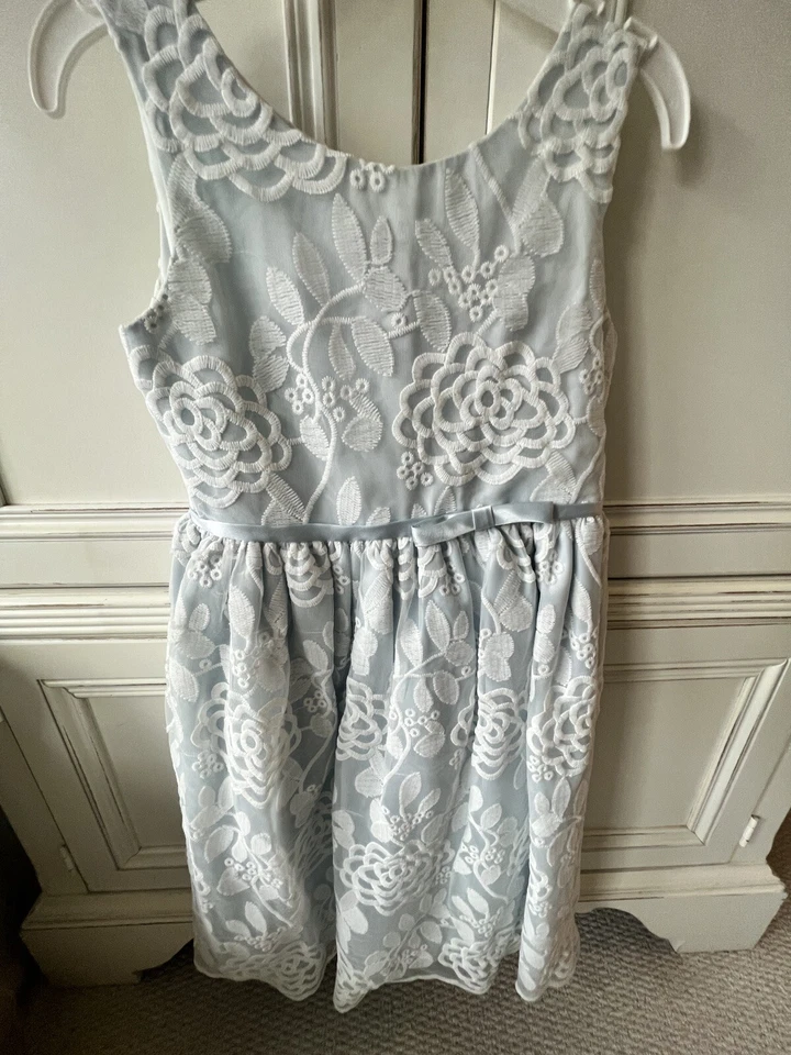 Девочек светло-синий с белый жаккард цветы пасхальное платье размер 8 - Изображение 4 из 4