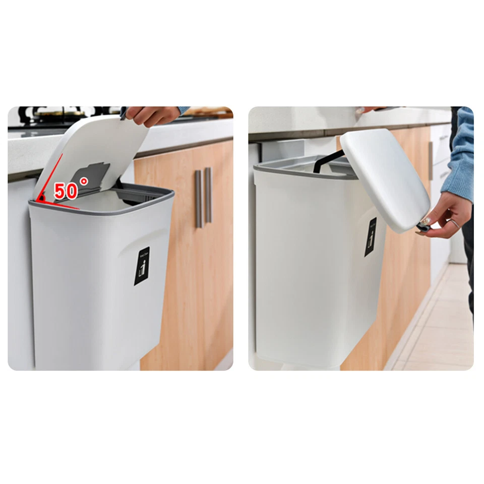 9L Dustbin Waste Bin Organic Rubbish Bin Waste Collector Kitchen Bathroom Cabinet Hanging - Image 4 of 4