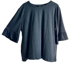 Black Size 4XL Jersey Tulip Sleeve Tunic Top with Faux Button Back Detail