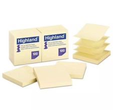 Highland Self-Stick Pop-Up Notes, 3 x 3, Yellow, 100-Sheet, 12/PK
