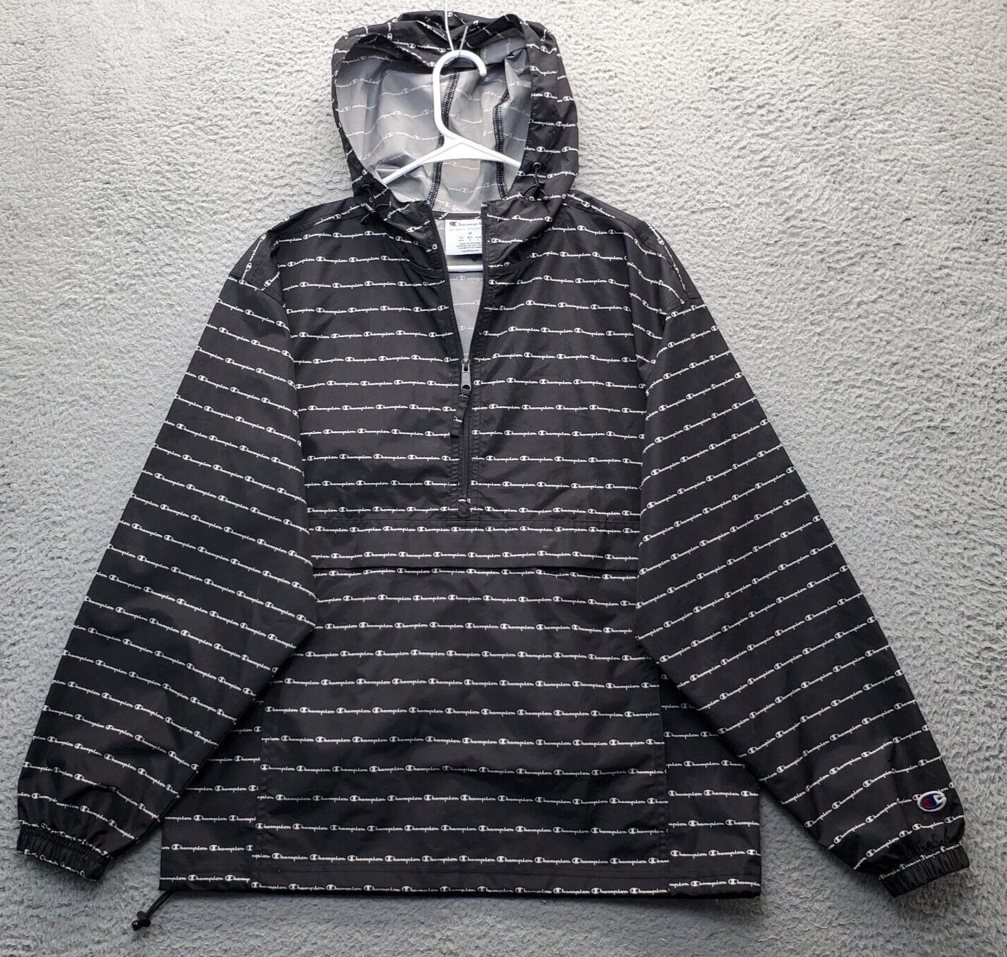 Champion Windbreaker Jacket Mens M Multi Monogram Print Script Waterproof Hooded