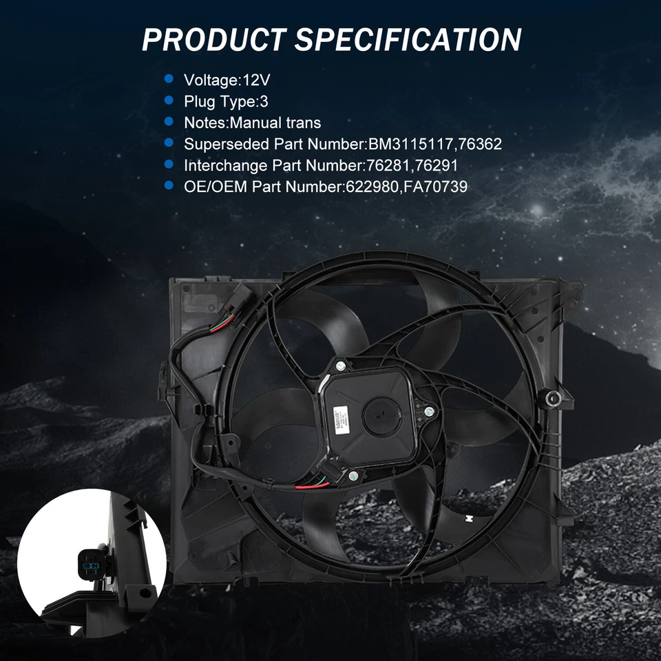 Conjunto de ventilador de refrigeración de radiador eléctrico para BMW 128i 2008-2013 y BMW 325i 2006 Foto 4 de 4