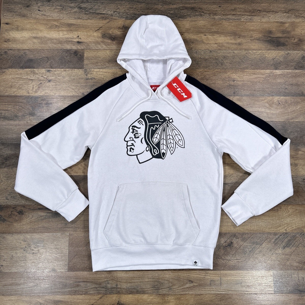 Chicago Blackhawks Hoodie Mens Small White CCM Fleece Hooded Hockey  Sweatshirt