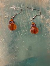 Faceted Orange Crystal and Faceted Orange Matte Crystal Glass Handmade Earrings