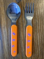 Baby Toddler Child Flatware Set Fork Spoon Orange Spiders Halloween