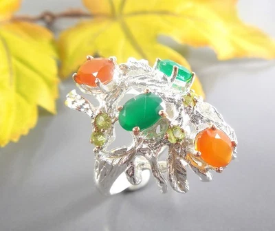 Designer ring vergoldet Silber mit Onyx und Karneol - Bild 1 von 4