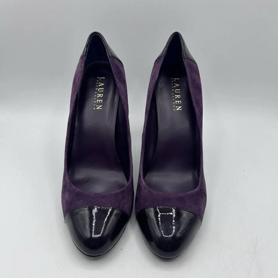 Lauren Ralph Lauren Talla 7.5B RAFITA Púrpura Gamuza Charol Puntera Zapatos de salón Foto 2 de 4