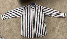 Vintage Western Roper Striped Button Down Shirt Gray Green Purple Mens Large