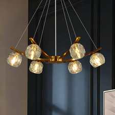 Gold Crystal Sputnik Chandelier 6-Light Modern Pendant Ceiling Light