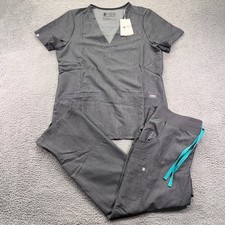 FIGS Technical 2 Piece Scrub Set Casma Top Kade Cargo Pants Charcoal Grey Medium