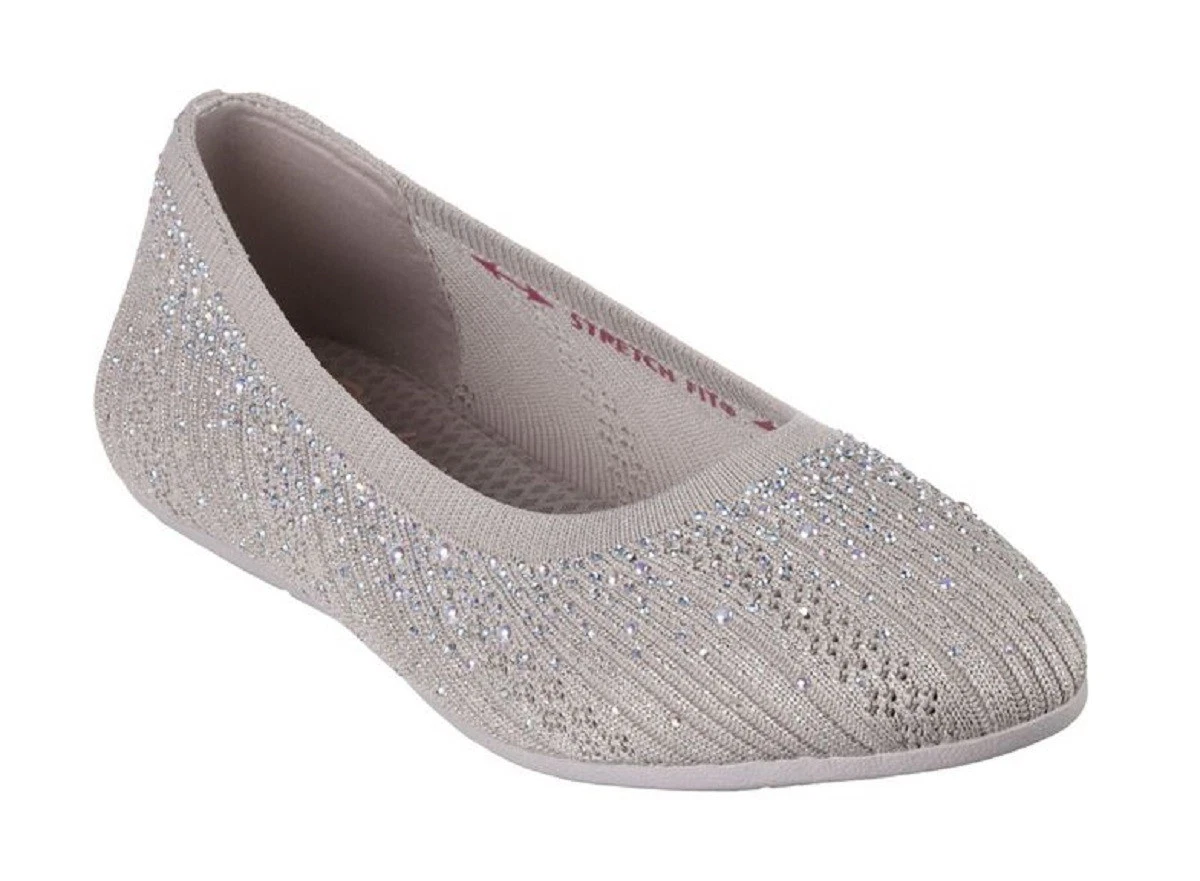 Skechers Ladies Cleo 2 Glitzy Daze Pearl And Rhinestone Slip On Flat Shoes