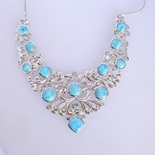 Blue Larimar Gemstone Topaz 925 Sterling Silver Women Bib Necklace Fine Jewelry