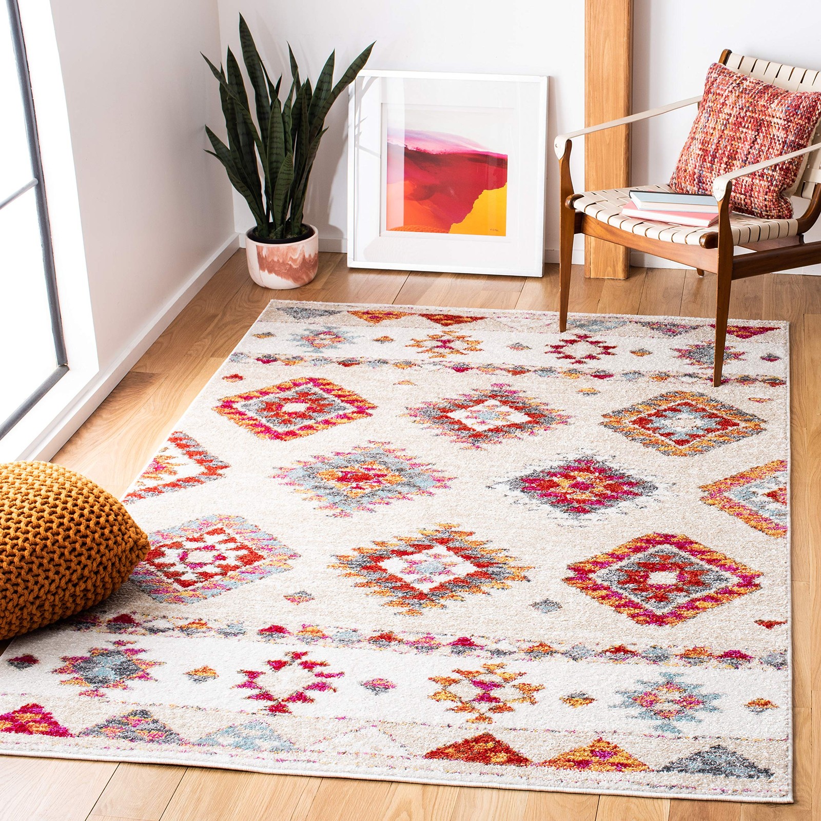 Adirondack Collection Area Rug - 6' x 9', Beige & Red, Boho Tribal Design, No...