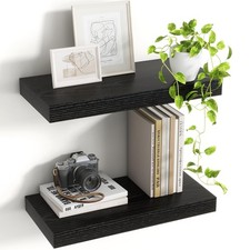 2 PCS 16x8 Inch Deep Floating Shelves Wall Hanging Invisible Brackets Black