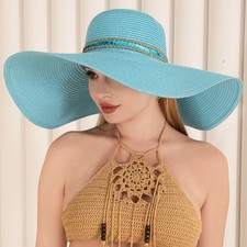 Wide Brim Solid Band Belt Fashion Floppy Summer Sun Beach Hat Vacation