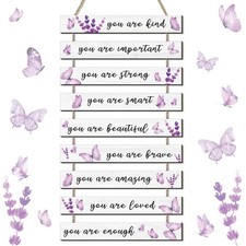 9 Pcs Bedroom Purple Butterfly Inspirational Wall Art Decor Purple Nursery Wo...
