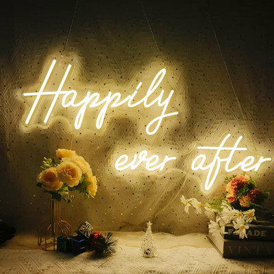 Happily Ever After Neon Sign 42.5'' with Remote Dimmer for Weddings & Parties