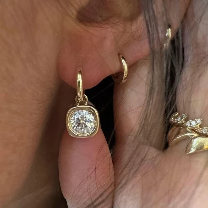 2.00Ct Round-Cut G/VS1 Lab Grown Diamond Dangle Drop Earrings 14k Yellow Gold - Image 3 of 3