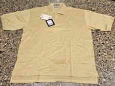 Descente Golf Polo Gold Mens L 100% Egyptian Cotton Permalok 'Tire Kingdom' Logo