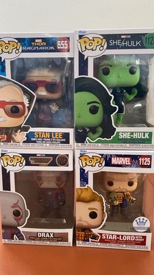 Funko Pop Lot Of 4 Guardians , Drax (damage) Star Lord Xmas, She Hulk Stan Lee