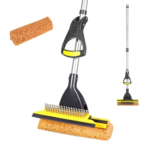 Yocada Sponge Floor Mop Home Commercial Bathroom Cleaner W/Squeegee and Brush