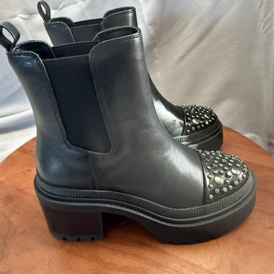 Jessica Simpson Jymmie Moto Calf Embellished Platform Black Boots Women's Size 6