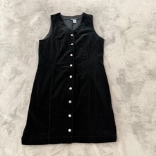 Vintage 90s Y2K Gap Black Velvet Jumper Dress Womens MEDIUM Button Front