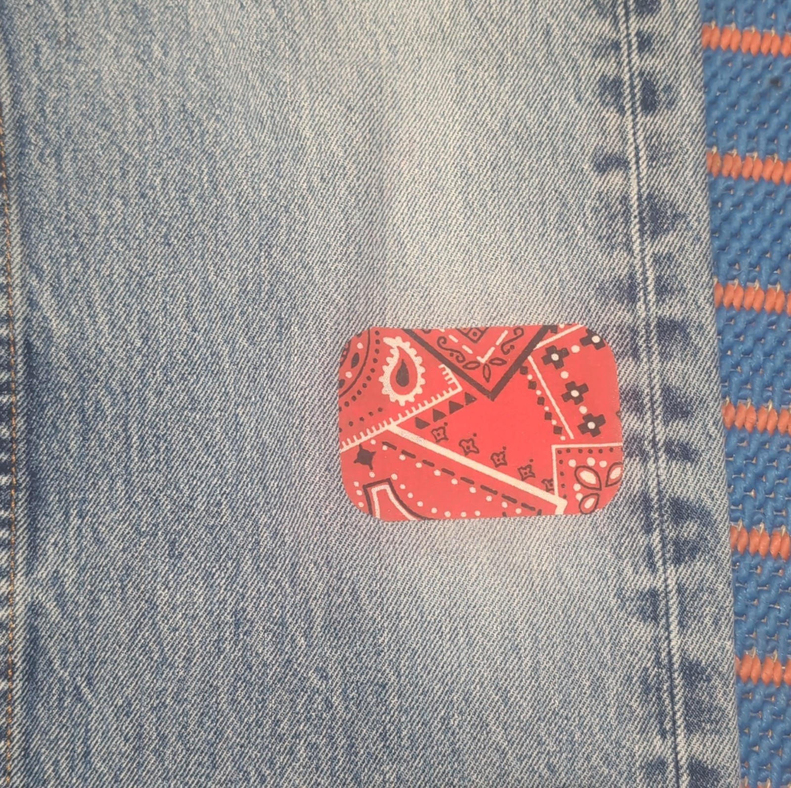 Levi Strauss Medium Wash Patch Button Straight De… - image 5