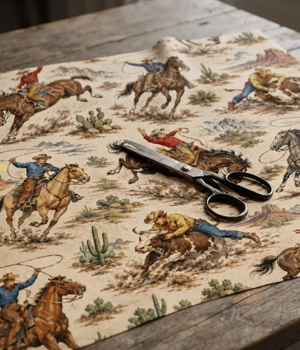 Western Cowboy Retro  Printed Cotton Fabric By The Yard image 2