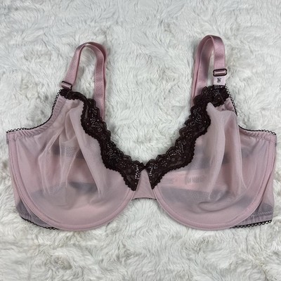 Victoria s Secret Tease Unlined Demi Bra Pink Sheer Mesh Brown Lace S. 36C NWT