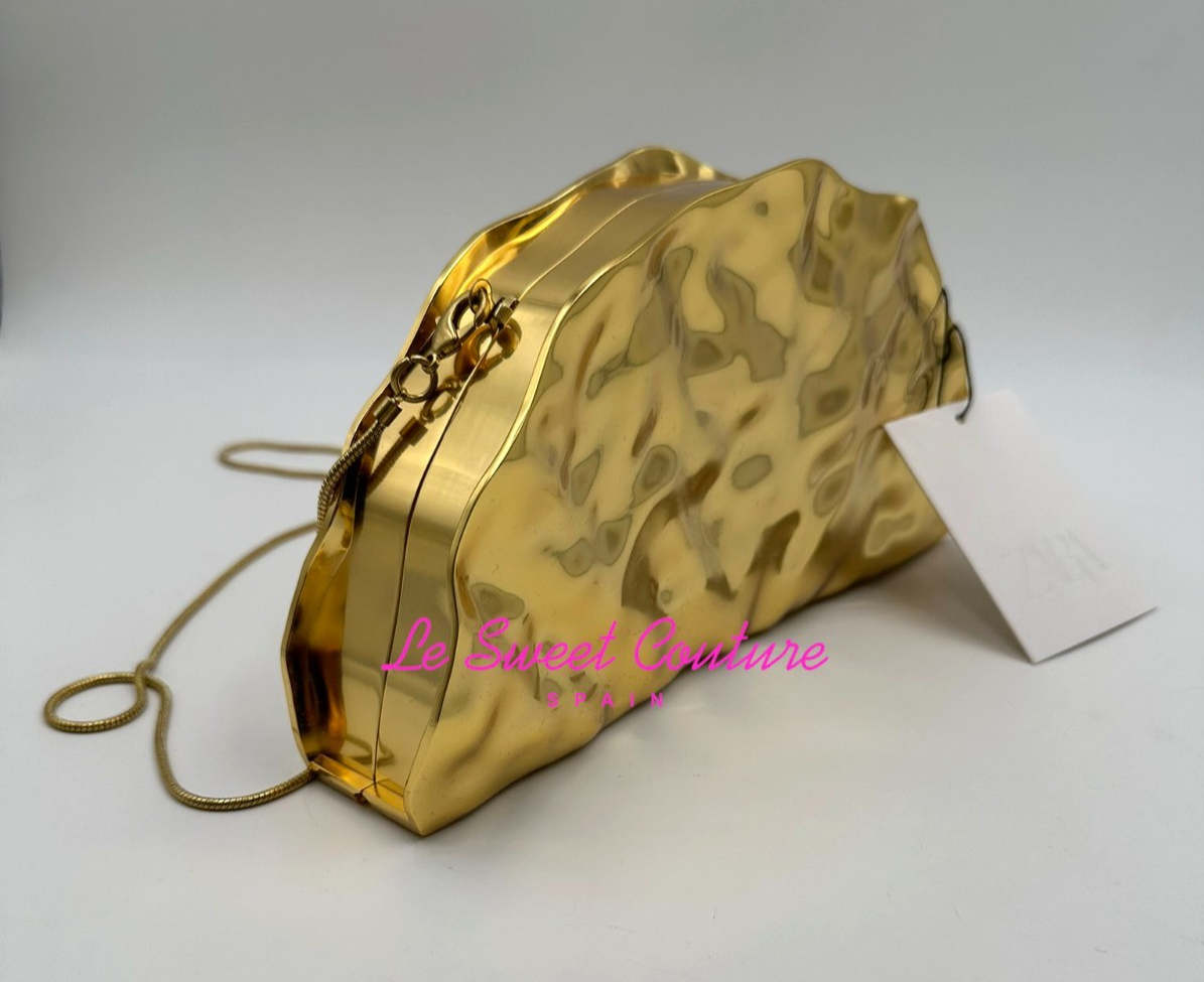 ZARA WOMAN NWT SS25 GOLDEN METALLIC RIGID MINAUDIERE BAG 6588/510