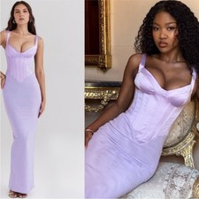 HOUSE OF CB 'Breeze' Orchid Satin Corset Maxi Dress NWOT size M