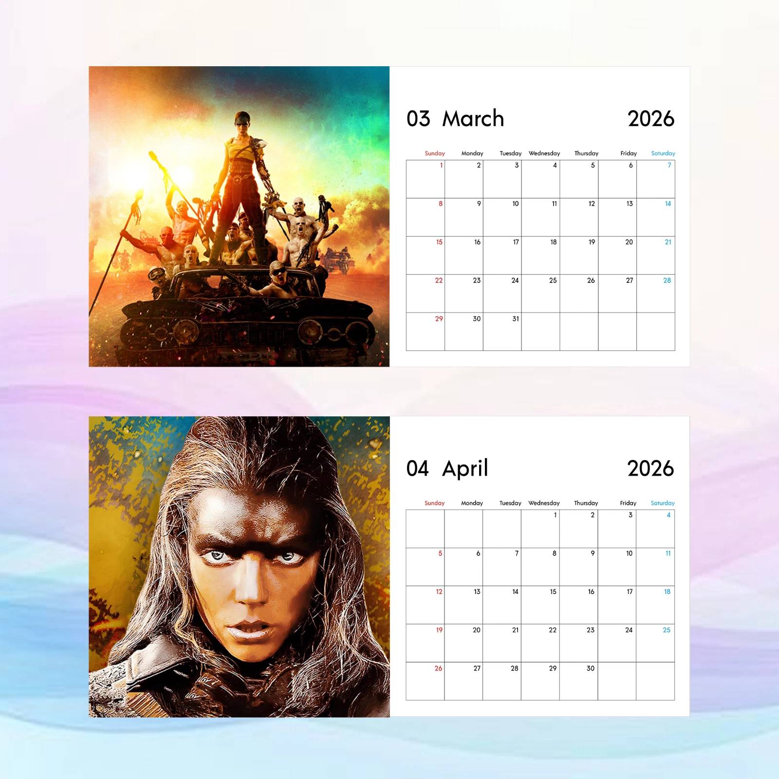 Furiosa 2026 Calendar, Post-Apocalyptic Warrior Art, Epic Action Wall Decor