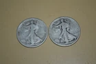PAIR OF (2) 1918-S WALKING LIBERTY HALF DOLLAR COINS 90% SILVER AG RIM NICKS