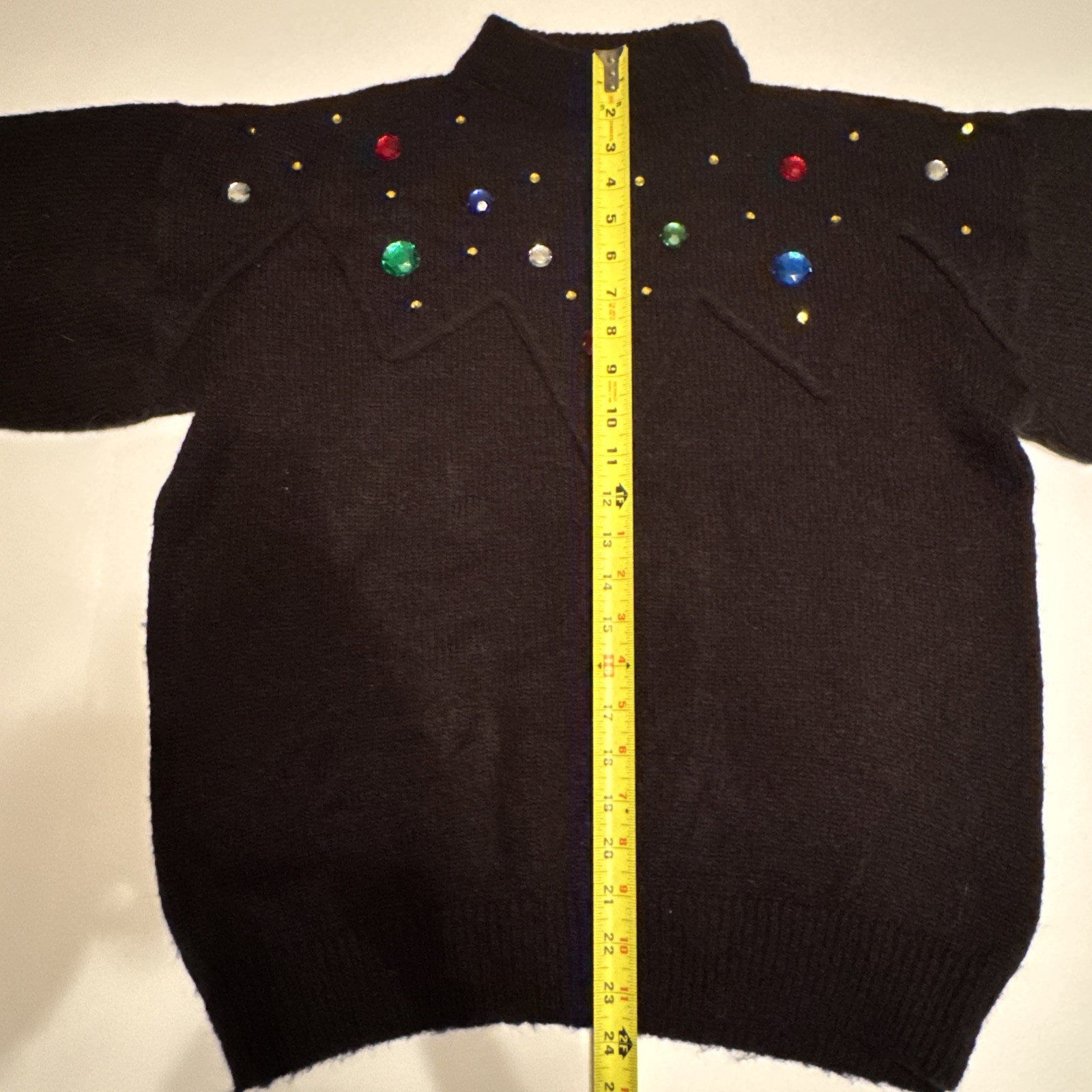 Vintage Anytime Glitz Black Rhinestone Studded Mock Neck Sweater Womens Medium image 4